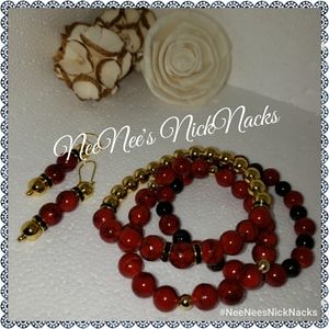 Glass Bead Stretch Bracelets & Earrings Set